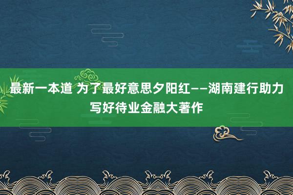 最新一本道 为了最好意思夕阳红——湖南建行助力写好待业金融大著作