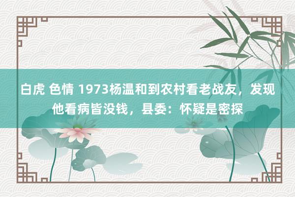 白虎 色情 1973杨温和到农村看老战友，发现他看病皆没钱，县委：怀疑是密探