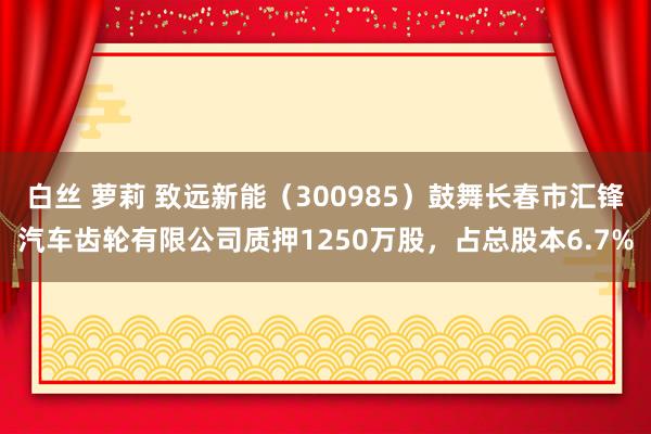 白丝 萝莉 致远新能（300985）鼓舞长春市汇锋汽车齿轮有限公司质押1250万股，占总股本6.7%