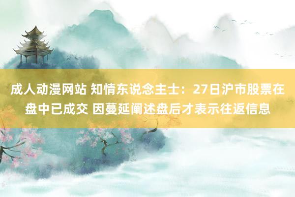 成人动漫网站 知情东说念主士：27日沪市股票在盘中已成交 因蔓延阐述盘后才表示往返信息