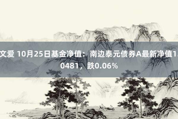 文爱 10月25日基金净值：南边泰元债券A最新净值1.0481，跌0.06%