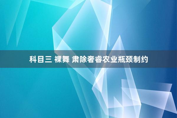 科目三 裸舞 肃除奢睿农业瓶颈制约