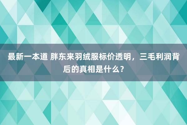 最新一本道 胖东来羽绒服标价透明，三毛利润背后的真相是什么？