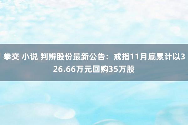 拳交 小说 判辨股份最新公告：戒指11月底累计以326.66万元回购35万股