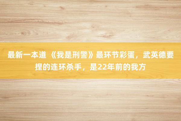 最新一本道 《我是刑警》最环节彩蛋，武英德要捏的连环杀手，是22年前的我方