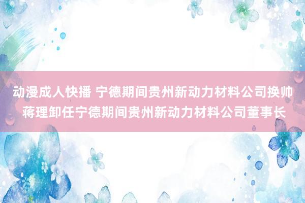 动漫成人快播 宁德期间贵州新动力材料公司换帅 蒋理卸任宁德期间贵州新动力材料公司董事长