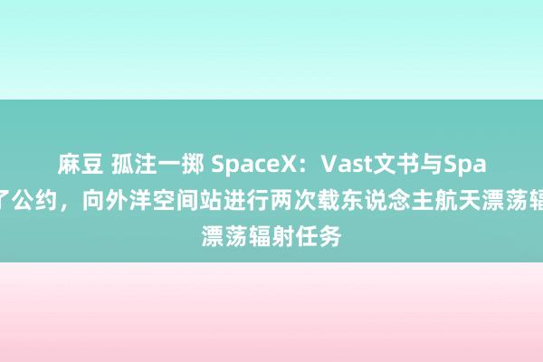 麻豆 孤注一掷 SpaceX：Vast文书与SpaceX罢了公约，向外洋空间站进行两次载东说念主航天漂荡辐射任务