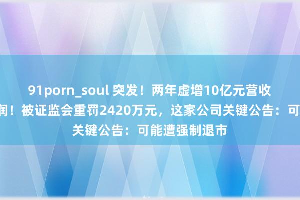 91porn_soul 突发！两年虚增10亿元营收、近7亿元利润！被证监会重罚2420万元，这家公司关键公告：可能遭强制退市